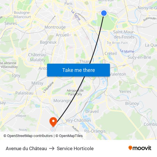 Avenue du Château to Service Horticole map