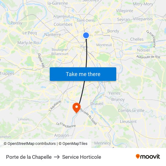 Porte de la Chapelle to Service Horticole map