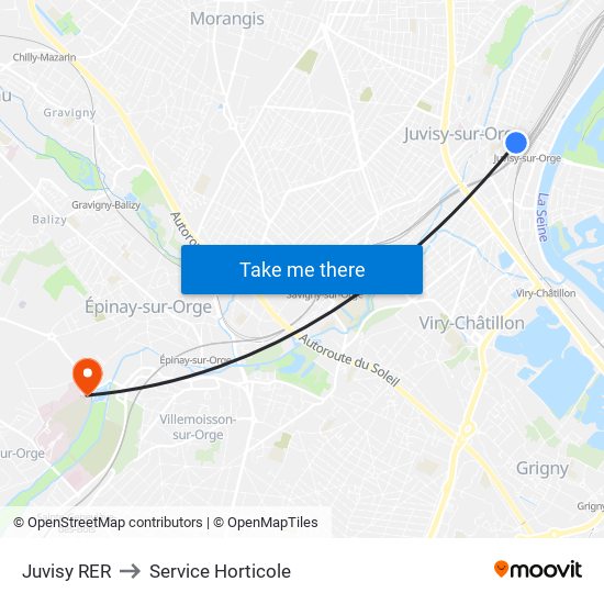 Juvisy RER to Service Horticole map