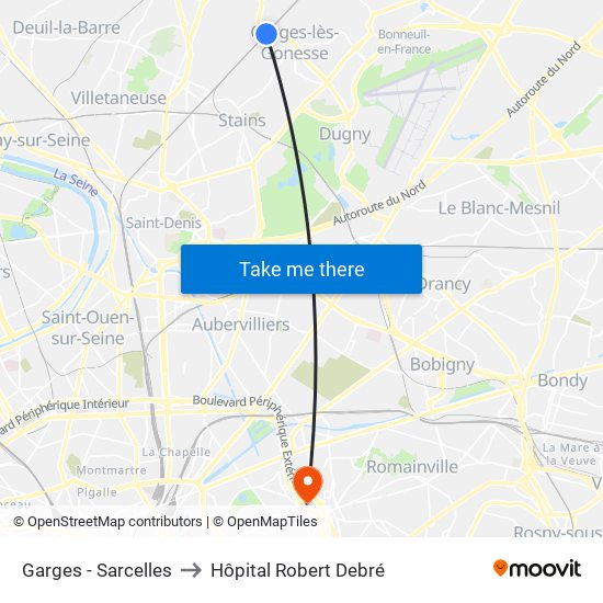 Garges - Sarcelles to Hôpital Robert Debré map