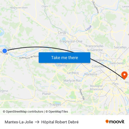 Mantes-La-Jolie to Hôpital Robert Debré map