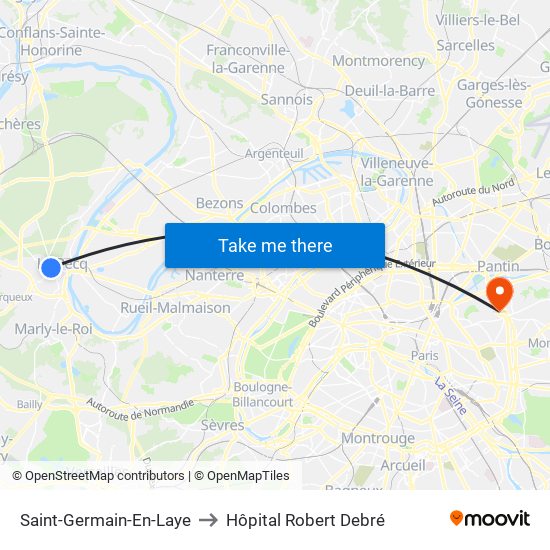 Saint-Germain-En-Laye to Hôpital Robert Debré map