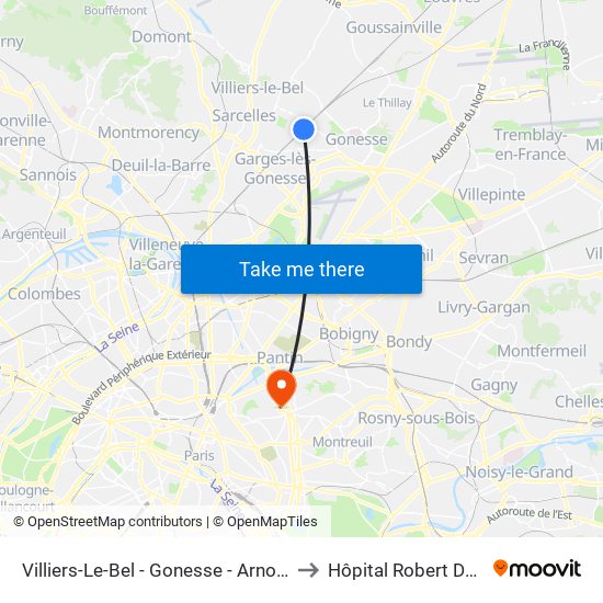 Villiers-Le-Bel - Gonesse - Arnouville to Hôpital Robert Debré map