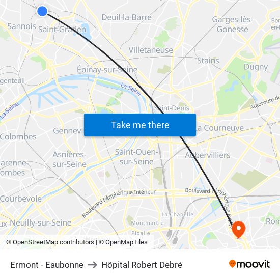 Ermont - Eaubonne to Hôpital Robert Debré map