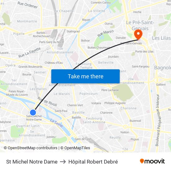 St Michel Notre Dame to Hôpital Robert Debré map
