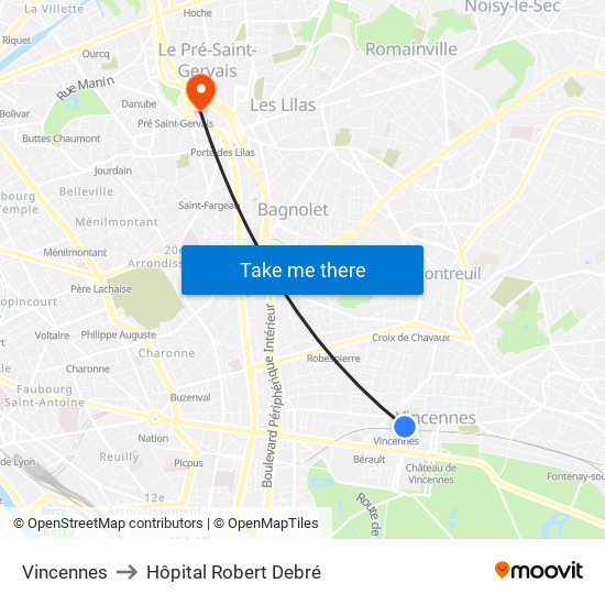 Vincennes to Hôpital Robert Debré map