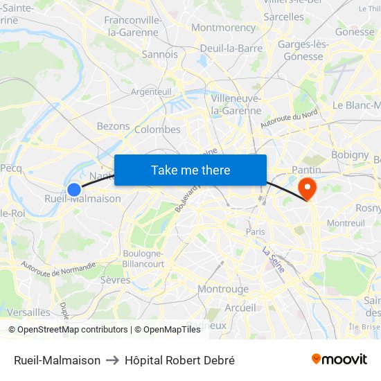Rueil-Malmaison to Hôpital Robert Debré map