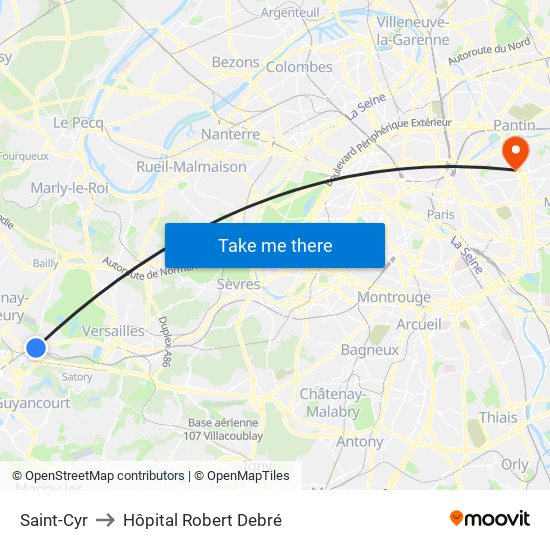 Saint-Cyr to Hôpital Robert Debré map