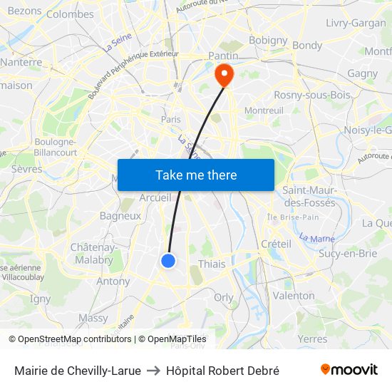 Mairie de Chevilly-Larue to Hôpital Robert Debré map