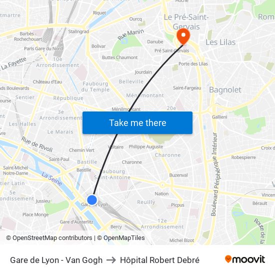 Gare de Lyon - Van Gogh to Hôpital Robert Debré map