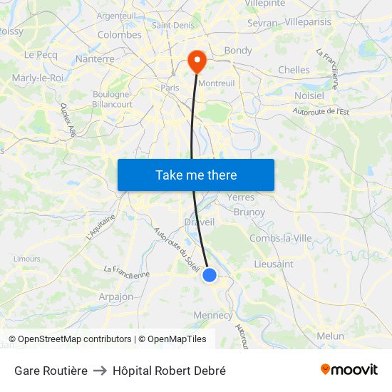 Gare Routière to Hôpital Robert Debré map