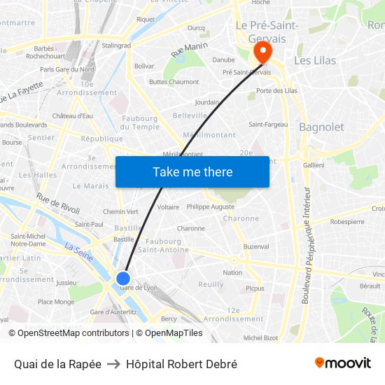 Quai de la Rapée to Hôpital Robert Debré map