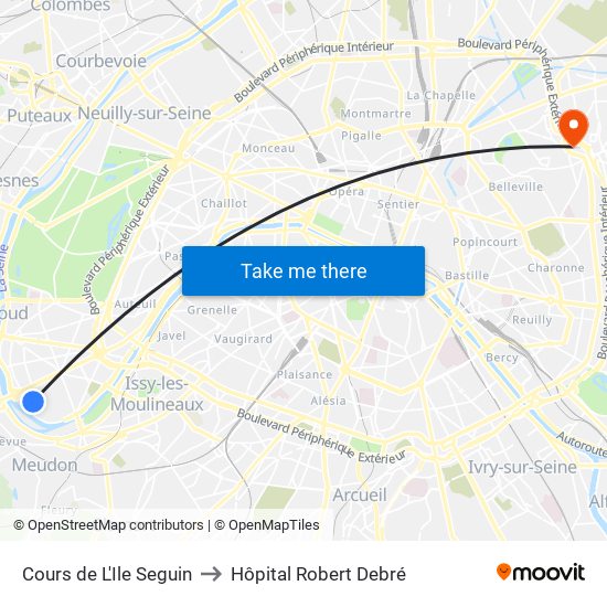 Cours de L'Ile Seguin to Hôpital Robert Debré map