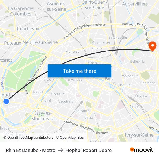 Rhin Et Danube - Métro to Hôpital Robert Debré map