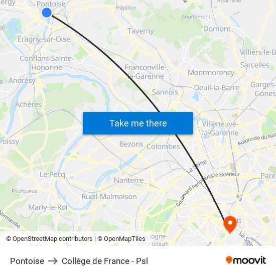 Pontoise to Collège de France - Psl map