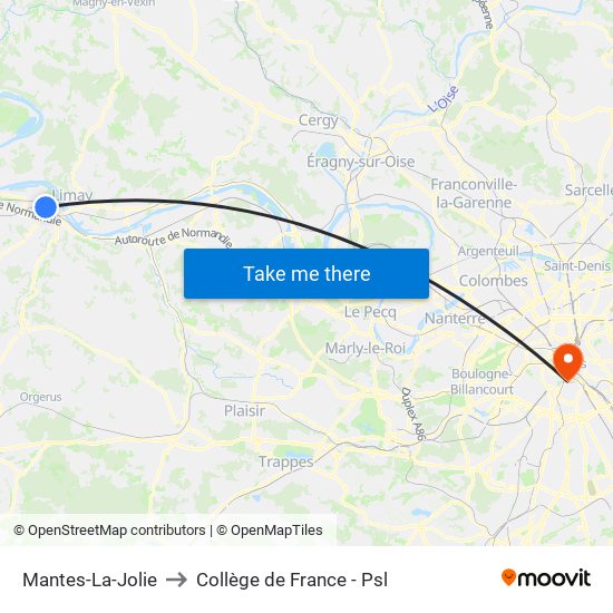 Mantes-La-Jolie to Collège de France - Psl map