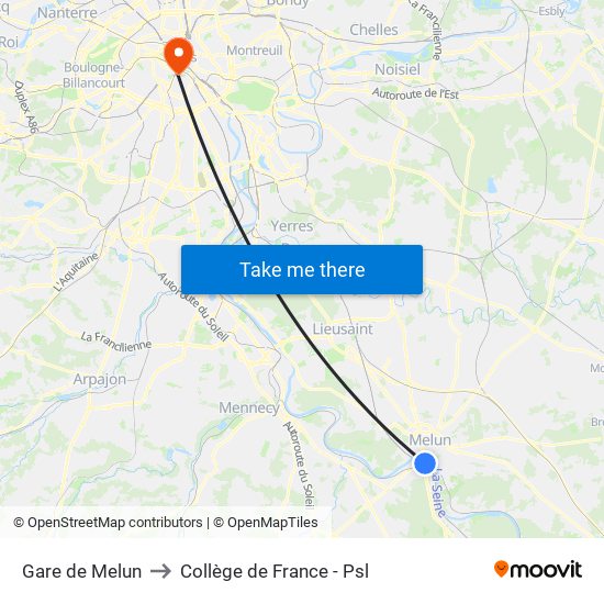 Gare de Melun to Collège de France - Psl map