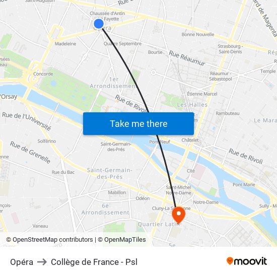 Opéra to Collège de France - Psl map