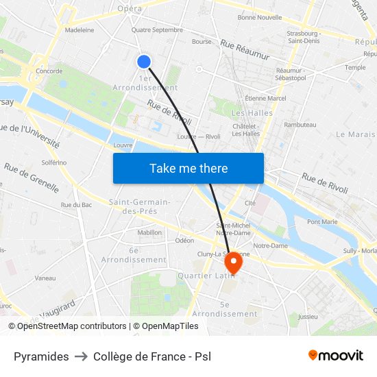 Pyramides to Collège de France - Psl map