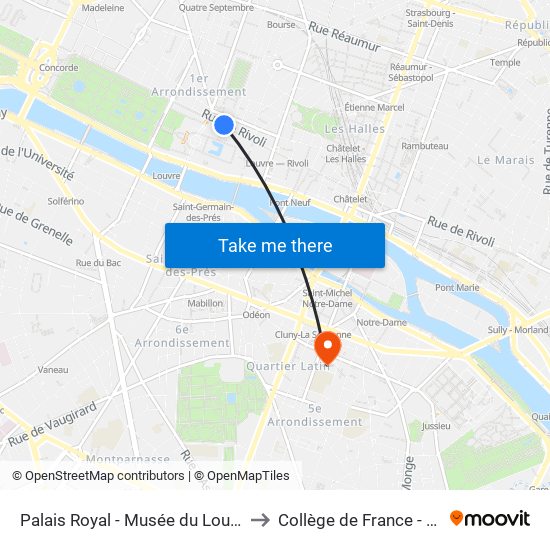 Palais Royal - Musée du Louvre to Collège de France - Psl map