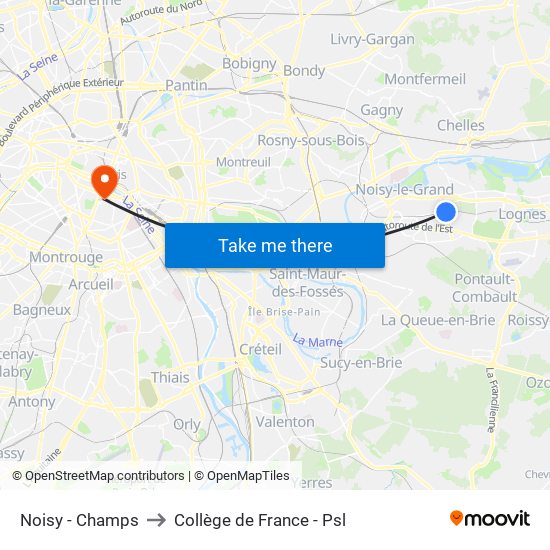 Noisy - Champs to Collège de France - Psl map