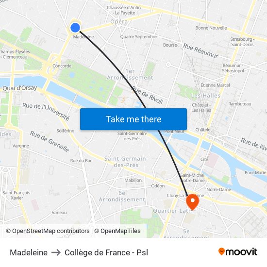 Madeleine to Collège de France - Psl map