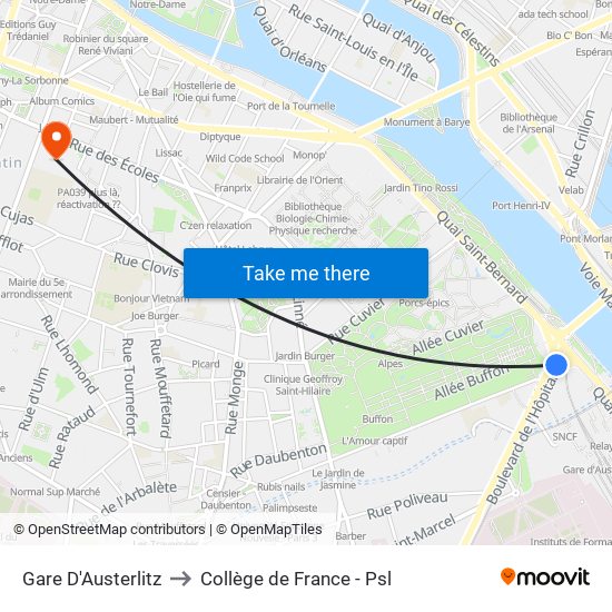 Gare D'Austerlitz to Collège de France - Psl map