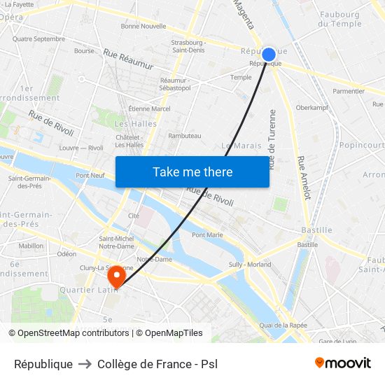 République to Collège de France - Psl map