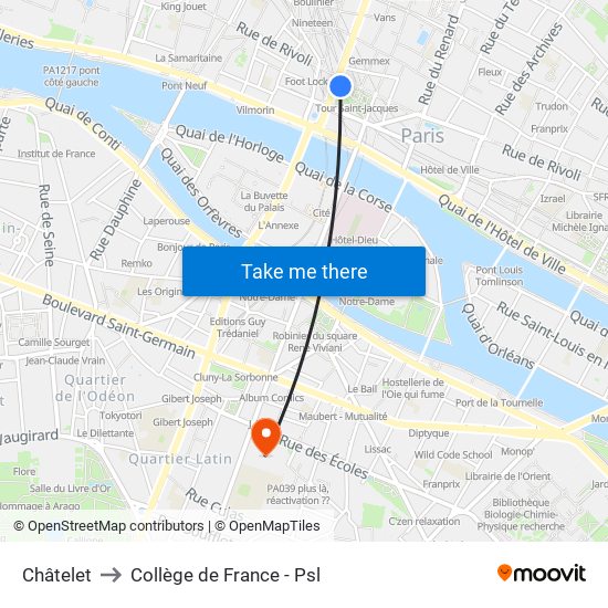 Châtelet to Collège de France - Psl map