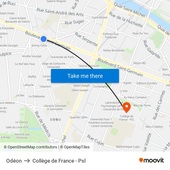 Odéon to Collège de France - Psl map