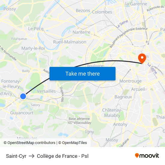 Saint-Cyr to Collège de France - Psl map