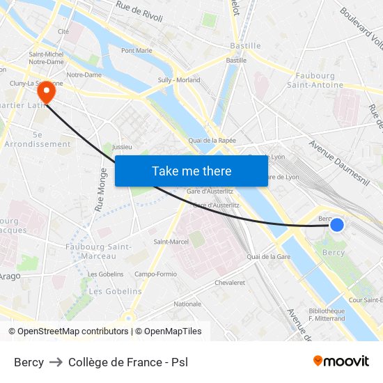 Bercy to Collège de France - Psl map