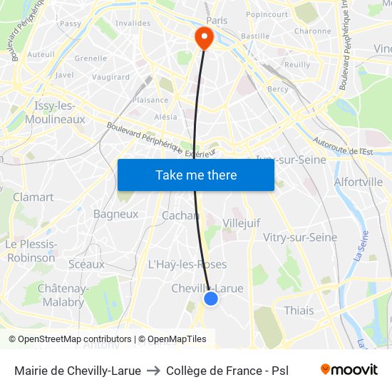 Mairie de Chevilly-Larue to Collège de France - Psl map