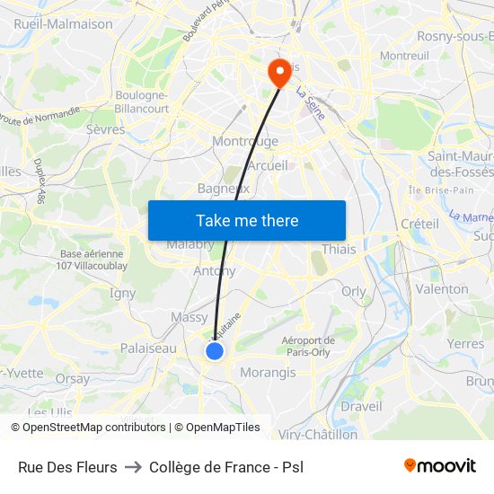 Rue Des Fleurs to Collège de France - Psl map