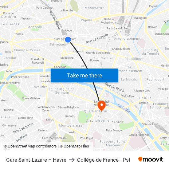 Gare Saint-Lazare – Havre to Collège de France - Psl map