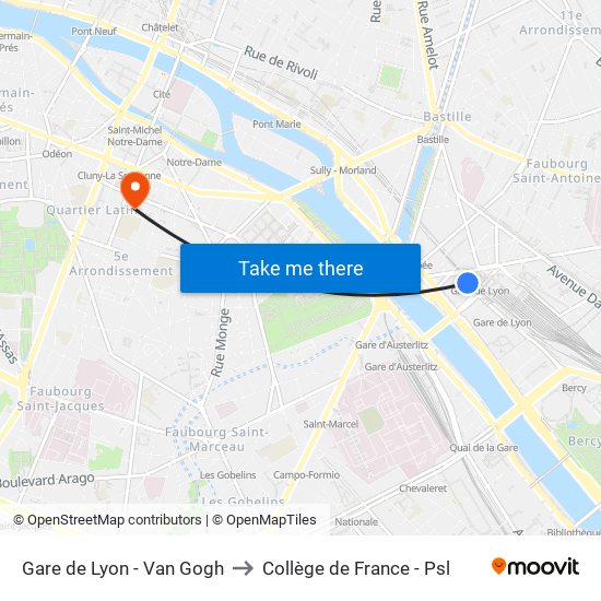 Gare de Lyon - Van Gogh to Collège de France - Psl map