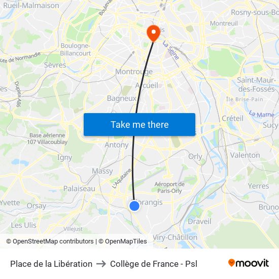 Place de la Libération to Collège de France - Psl map