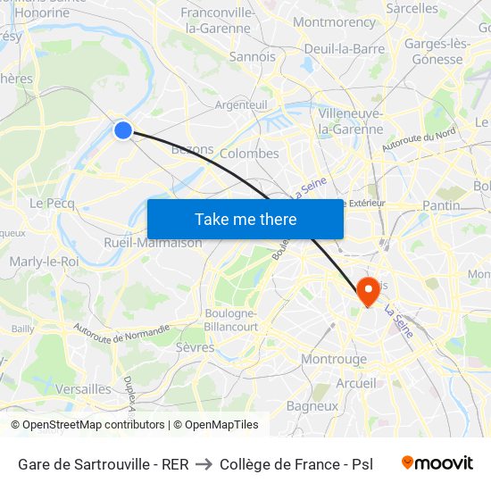 Gare de Sartrouville - RER to Collège de France - Psl map