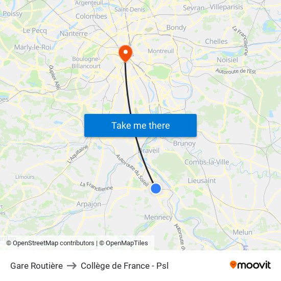 Gare Routière to Collège de France - Psl map