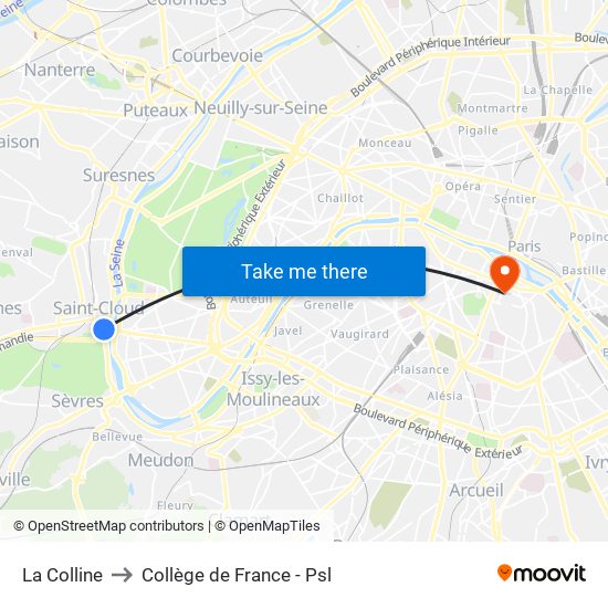 La Colline to Collège de France - Psl map