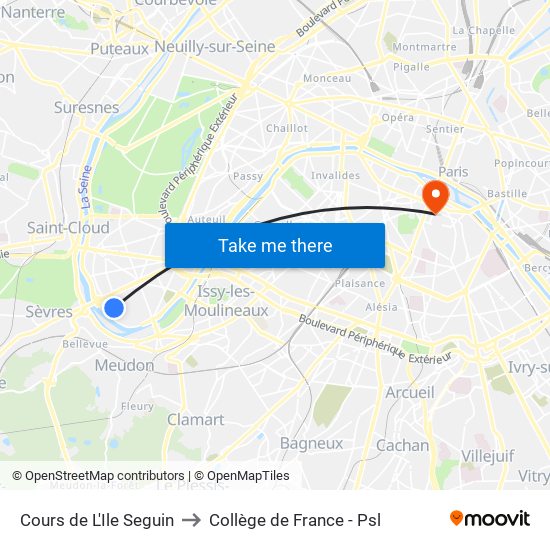 Cours de L'Ile Seguin to Collège de France - Psl map