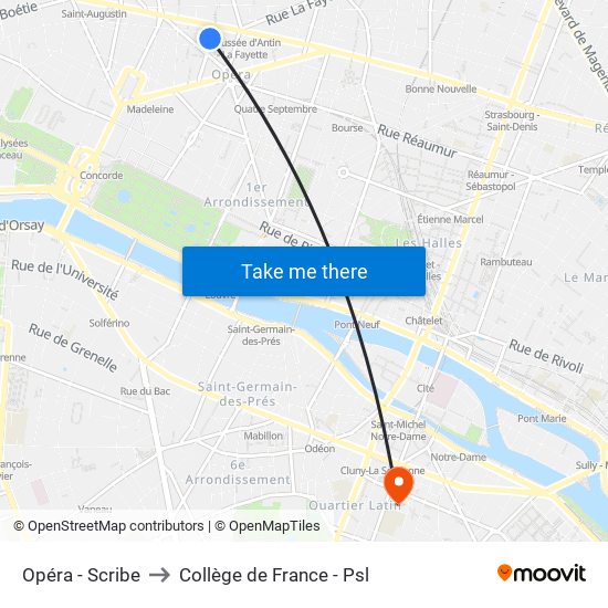 Opéra - Scribe to Collège de France - Psl map