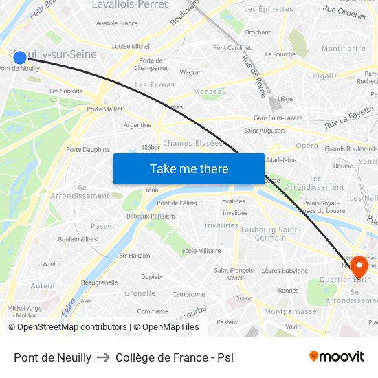 Pont de Neuilly to Collège de France - Psl map