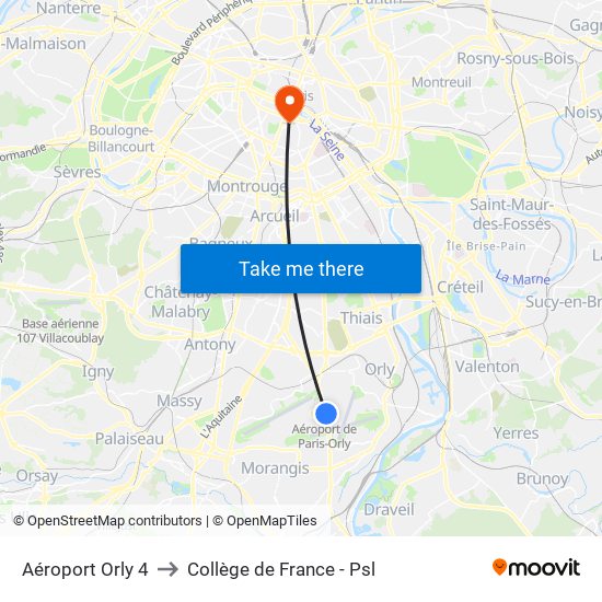 Aéroport Orly 4 to Collège de France - Psl map