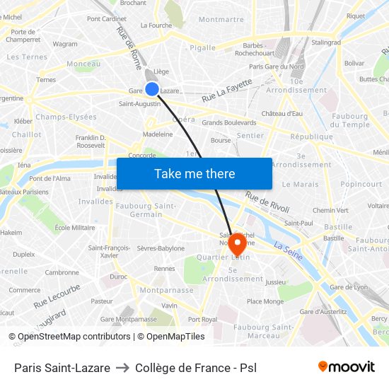 Paris Saint-Lazare to Collège de France - Psl map