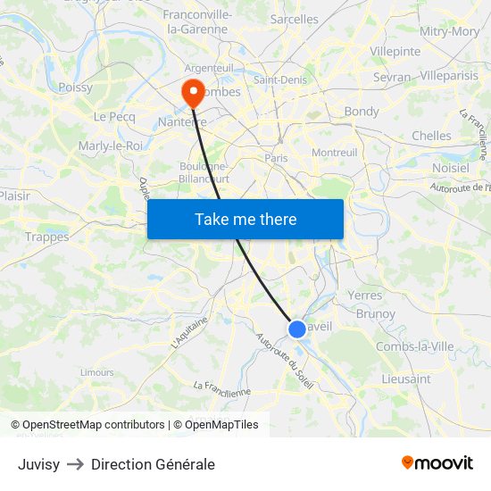 Juvisy to Direction Générale map