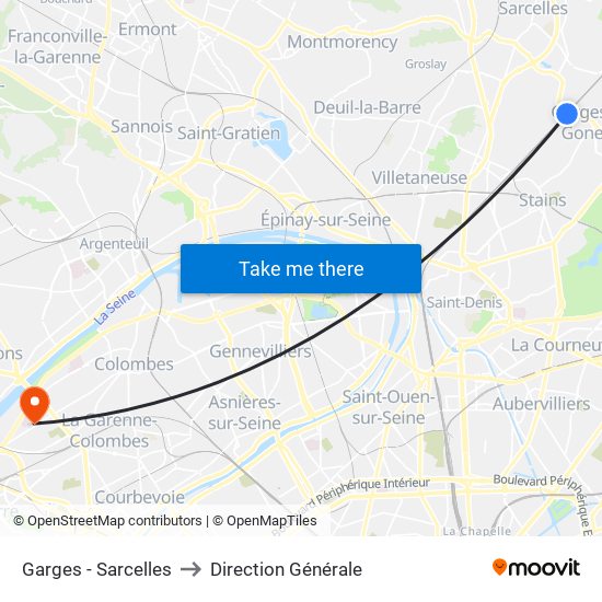 Garges - Sarcelles to Direction Générale map