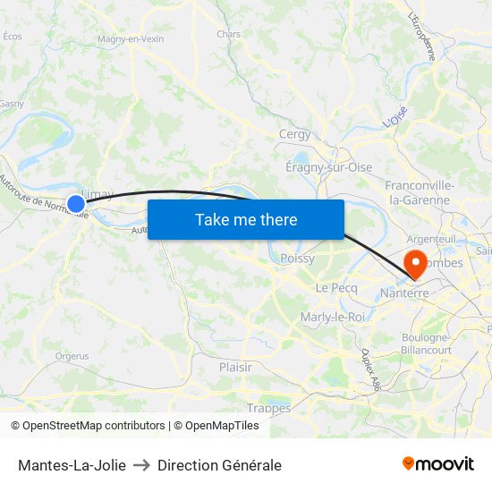 Mantes-La-Jolie to Direction Générale map
