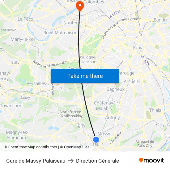 Gare de Massy-Palaiseau to Direction Générale map