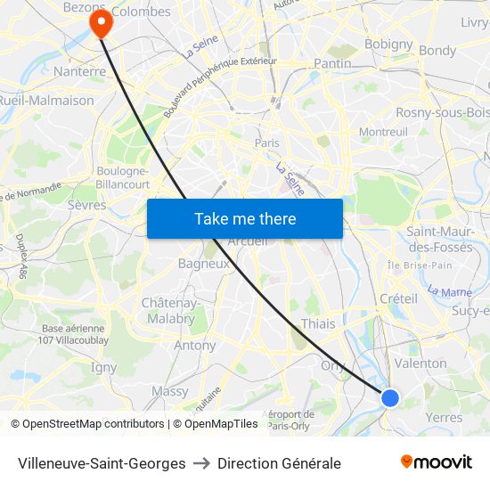 Villeneuve-Saint-Georges to Direction Générale map